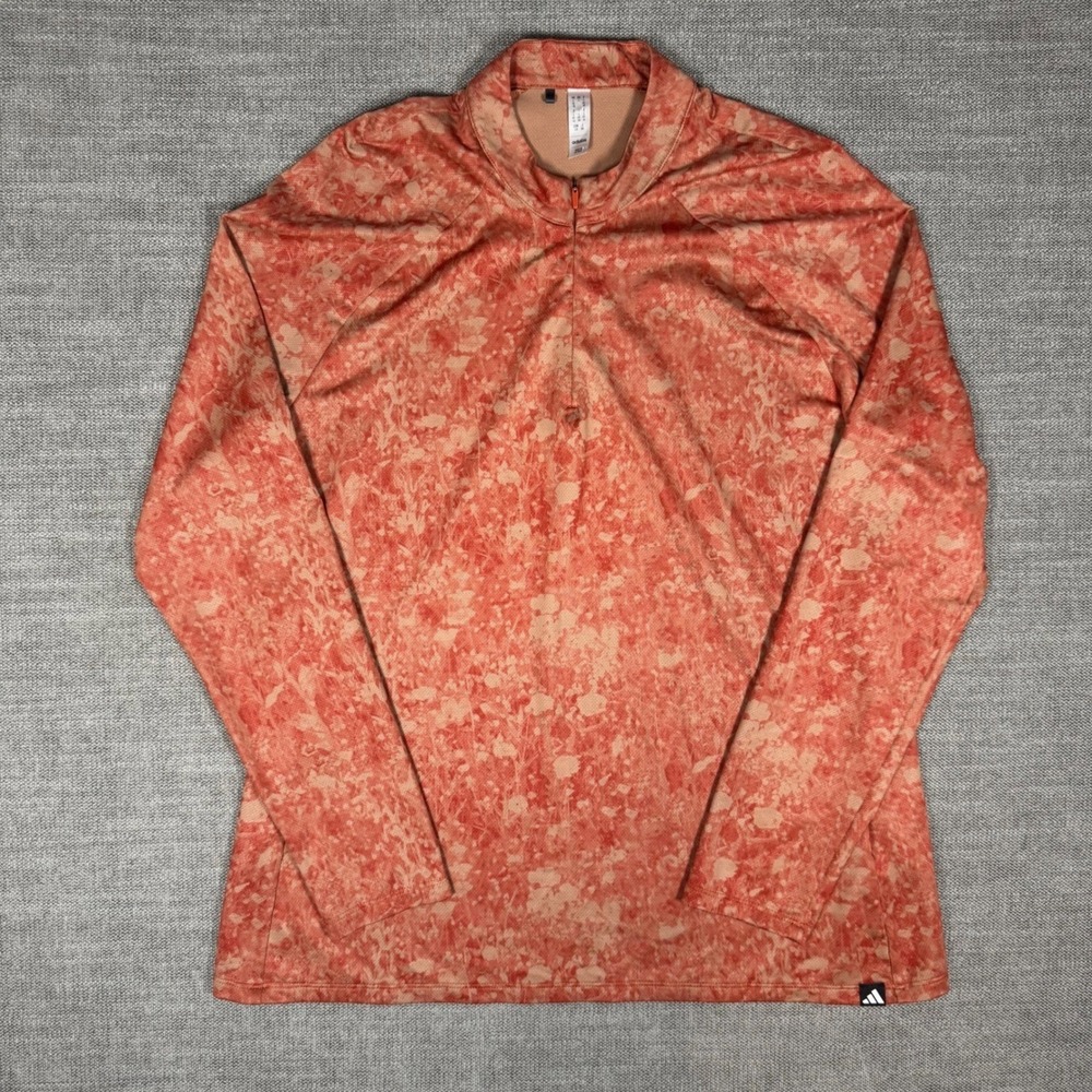 Adidas Women's Quarter Zip Pullover Large‎ Orange Abstract Print Athletic Top